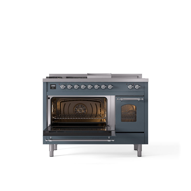 ILVE Nostalgie II 48 Dual Fuel Range, Blue/Gray/Chrome, Liquid Propane