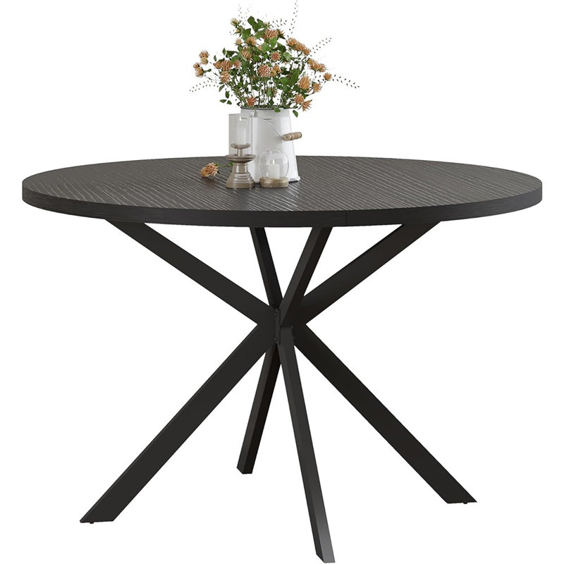 47.2 Inch Round Dining Table For 4, Farmhouse Wood Kitchen Table, Circle Dinner Table For Kitchen & Dining Room, Black
