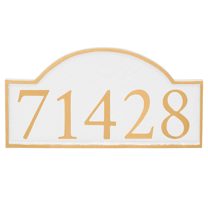 Plaque d'adresse murale 1 ligne Soft Serif, Or, Blanc