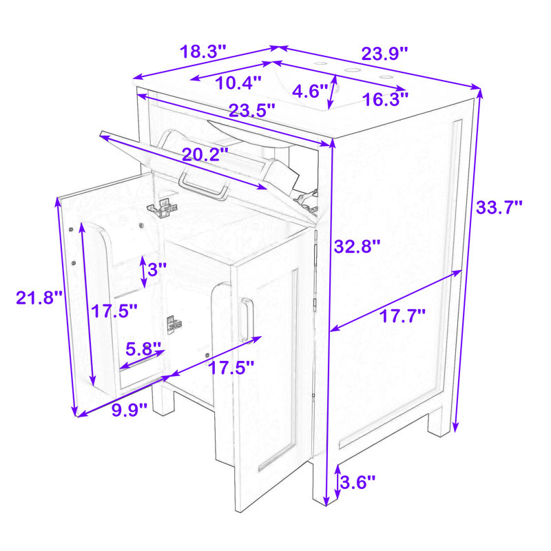 Ensemble de meuble-lavabo simple en bois Robby Modern avec lavabo en céramique et grand rangement, Blanc