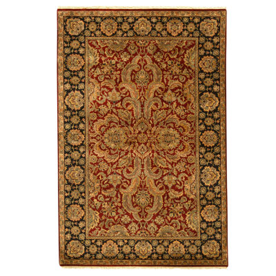 Hand Knotted Wool Oriental Area Rug in Red And Black