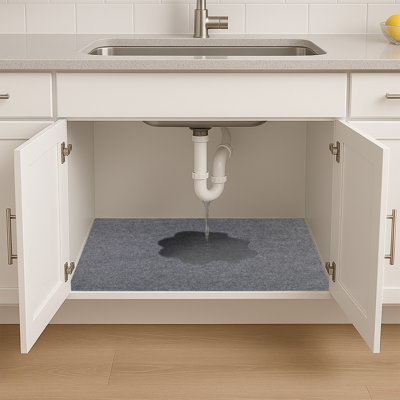 XL Under Sink Mat, Protective Cabinet Liner For Kitchen & Bathroom - Absorbent, Waterproof, Trimmable (24”x59”) (Charcoal) (USA Made)