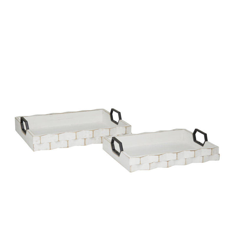 Bihaan Wood Decor Tray with Metal Handles Set, White