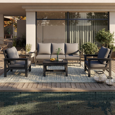 5-Person Modular HDPE Outdoor Conversation Set With 5"Thick Cushions, All-Weather Poly Lumber Patio Sofa Seating Set