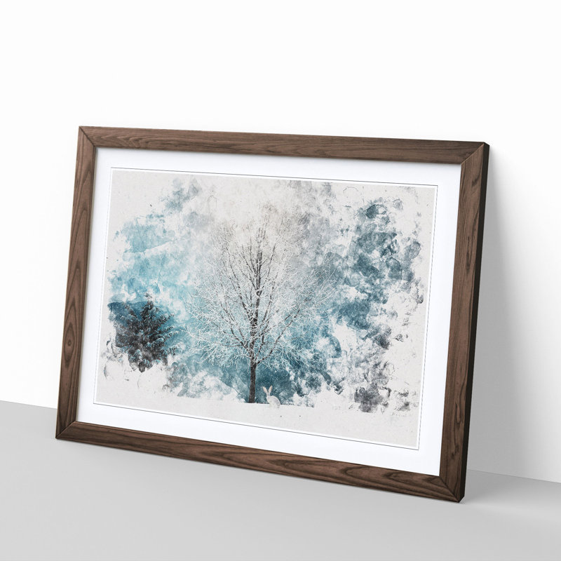 Hare in a Winter Forest - Picture Frame Painting Print, 62cm H x 87cm W x 2cm D, Walnut Framed