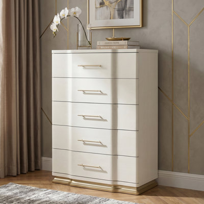 Lexington 5-Drawer Chest In Beige With Textured Finish And Gold Finish Handles