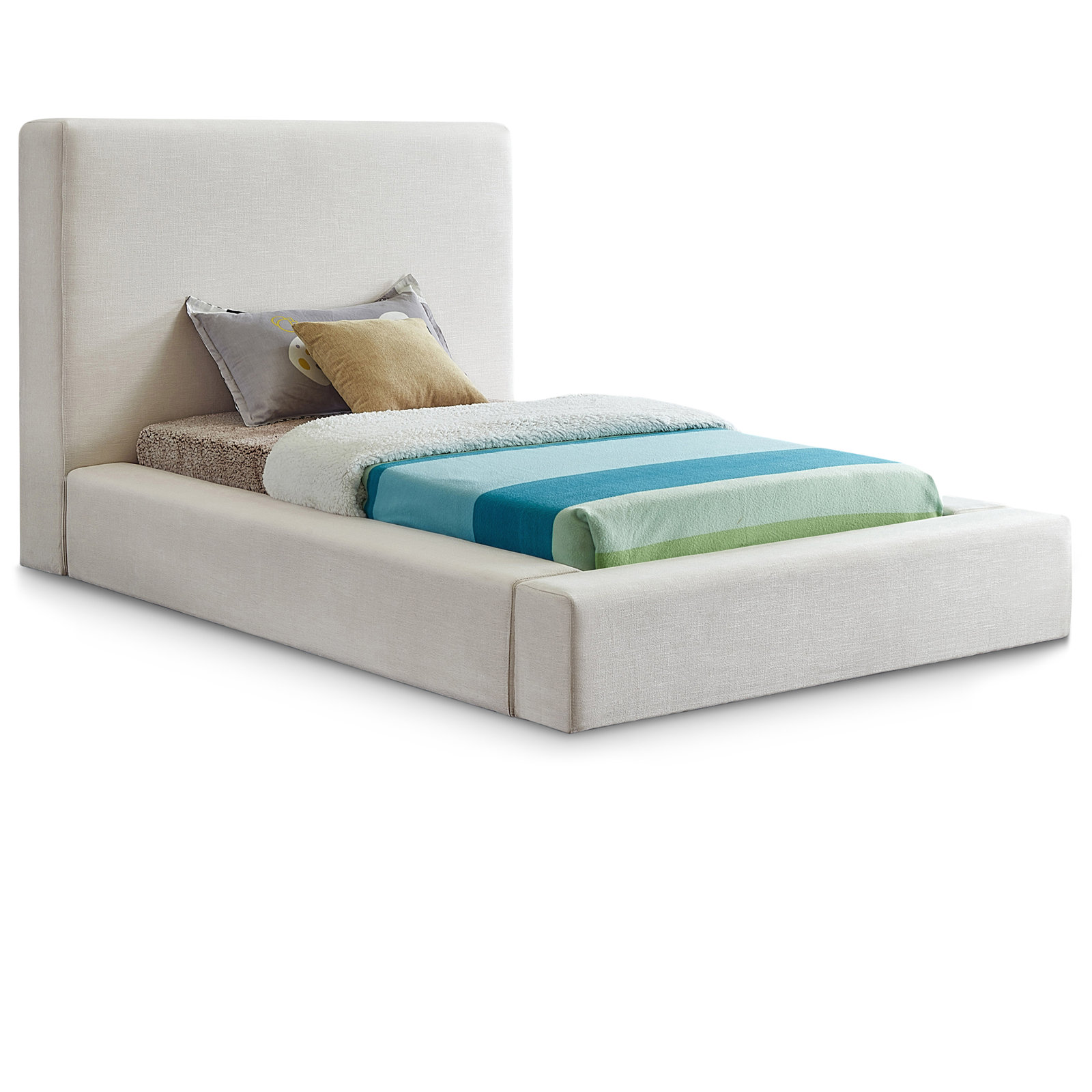 Ishia Velvet Upholstered Bed, Twin, Cream Linen