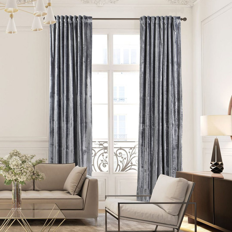 Blackout Thermal with Liner Extra Long & Extra Wide Shiny Velvet Decorative Curtain Panel, 140cm Width x 175cm Drop, Silver