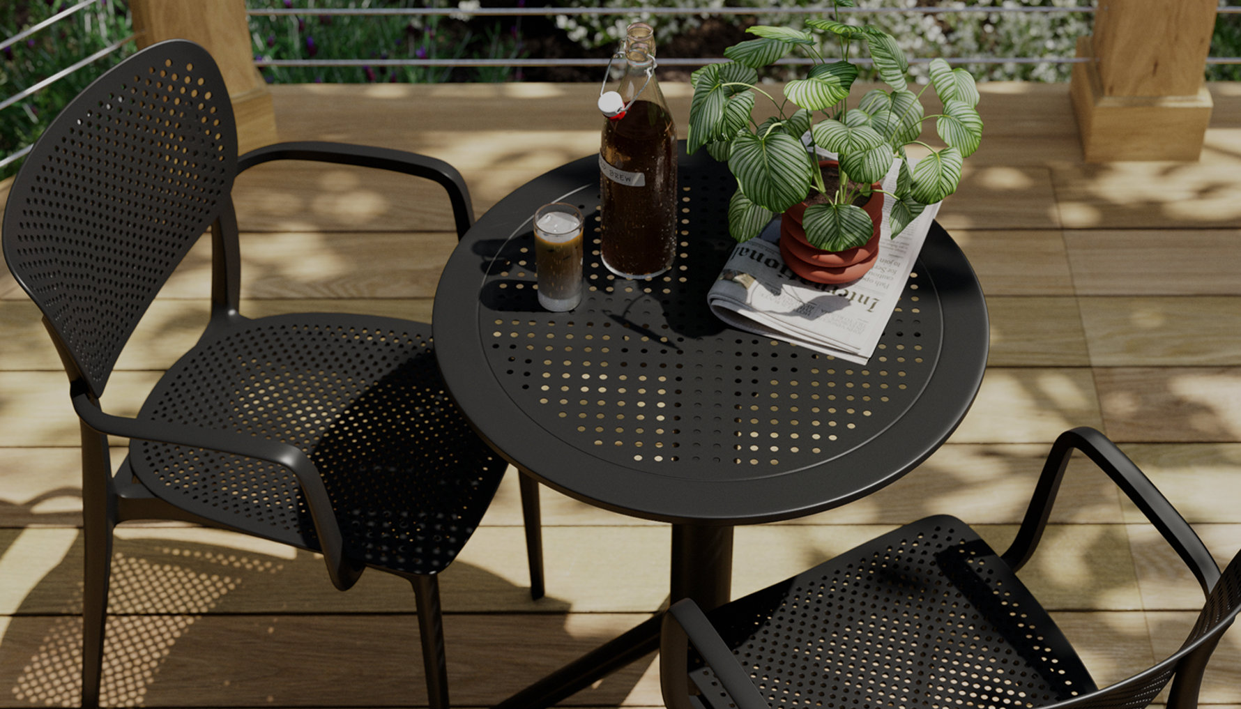 Bistro noir, café froid et journal.