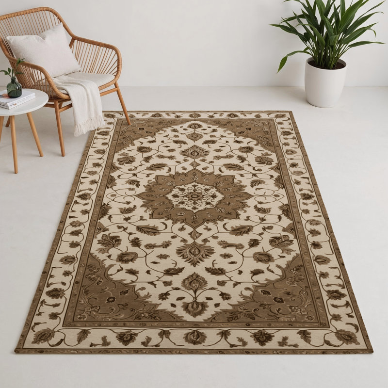Tabriz Beige Indoor and Outdoor Area Rug, Rectangle 5' x 7'