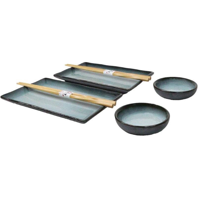 Seikai Sky Porcelain Sushi Plates Sauce Dishes Chopsticks Dinnerware Set For 2, Teal