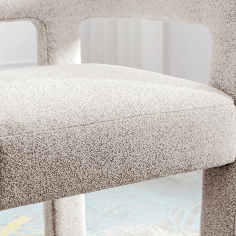 Fauteuil en lin, fauteuil de salle à manger rembourré Cowger, Crème