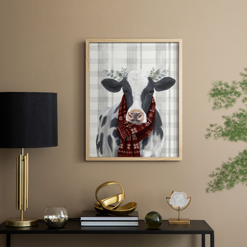 Yuletide Cow I, reproduction encadrée - bois massif, Naturel, H 11 po x l 9 po