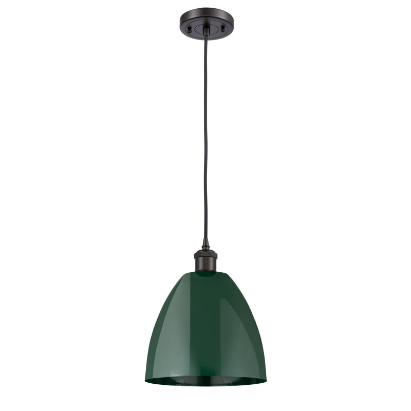 Luminaire suspendu conique 1 lumière, H 12,88 po x l 9 po x P 9 po, Vert, Bronze huilé