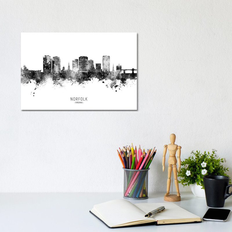 Norfolk Virginia Skyline Name by Michael Tompsett - Wrapped Canvas Print, 20.32cm H x 30.48cm W x 1.91cm D