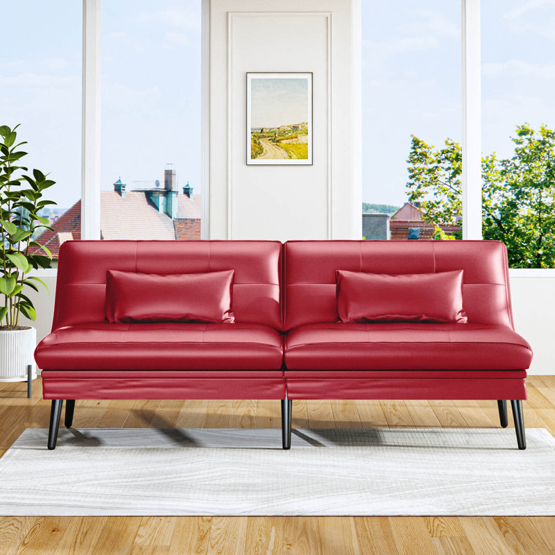 Canapé-lit convertible futon, 69 po Futon canapé-lit, canapé-lit multifonctionnel avec 2 coussins et coussins de dossier, canapé-lit ajustable à 5 positions pour petit salon dans un dortoir,