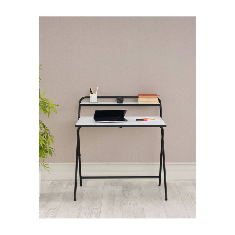 Bureau pliant Nexo, aucun assemblage requis, bureau d'ordinateur à 2 niveaux, table d'étude avec tablette, structure en métal, anthracite et gris