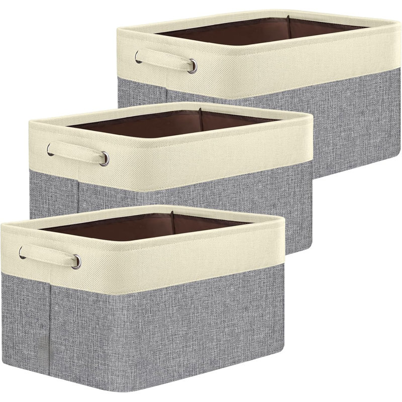3 Pack Fabric Closet Storage Bins For Shelves, Linen Closet Organizers And Storage, Decorative Baskets For Organizing, Shelf, Clothes, Home, Office (Grey, 15"X11"X9.5")