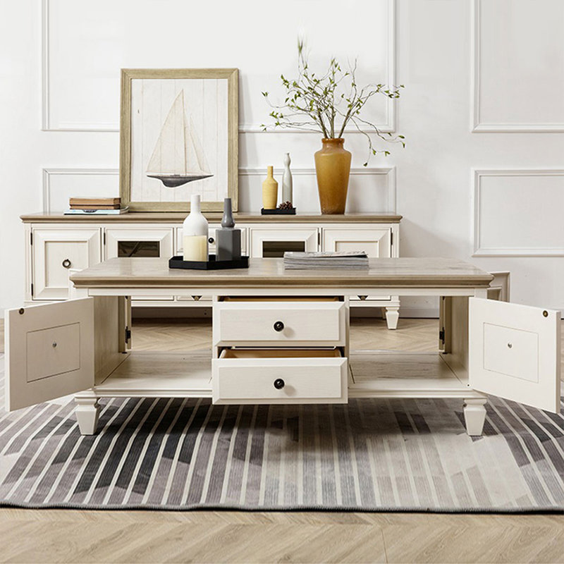 White Solid + Manufactured Wood Rectangular Coffee Table, 19.69" H x 55.12" L x 29.53" W