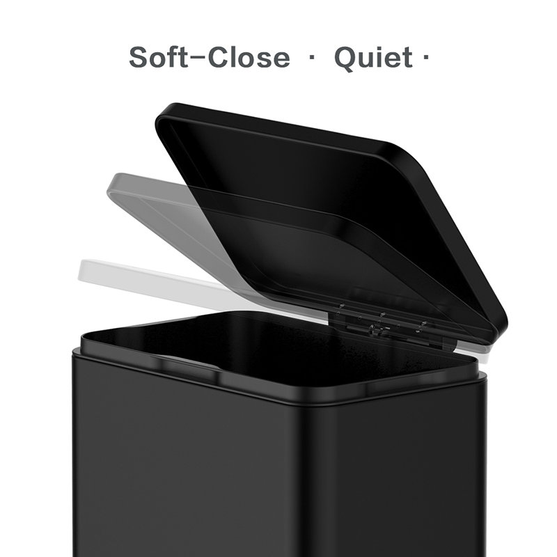 12 Gallon / 45L Rectangular Step Kitchen Trash Can with Soft-Close Lid, Black