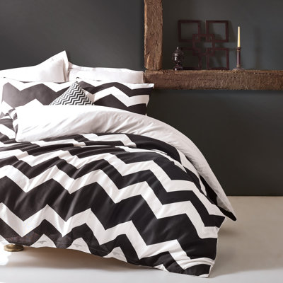 Ensemble de housse de couette en mélange de coton noir / blanc Sokol