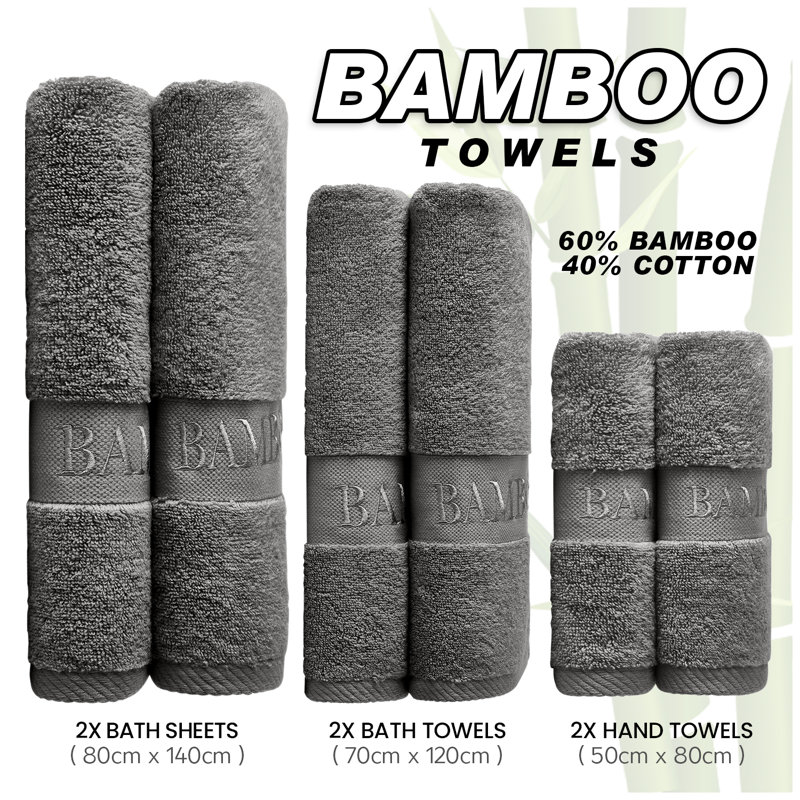 6-Piece Bamboo Cotton Towel Bale Set – Super Soft, Ultra-Absorbent Family Pack Towels with 2 Bath, 2 Hand, 2 Washcloths