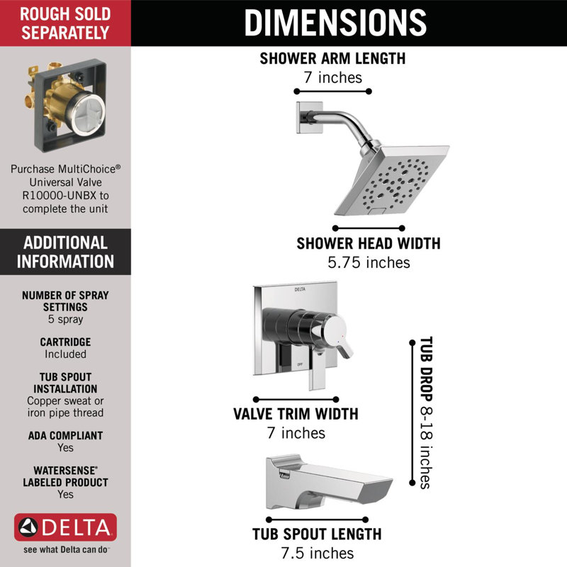 Pivotal® Tub and Shower Faucet with H2Okinetic® Technology, Lumicoat Chrome