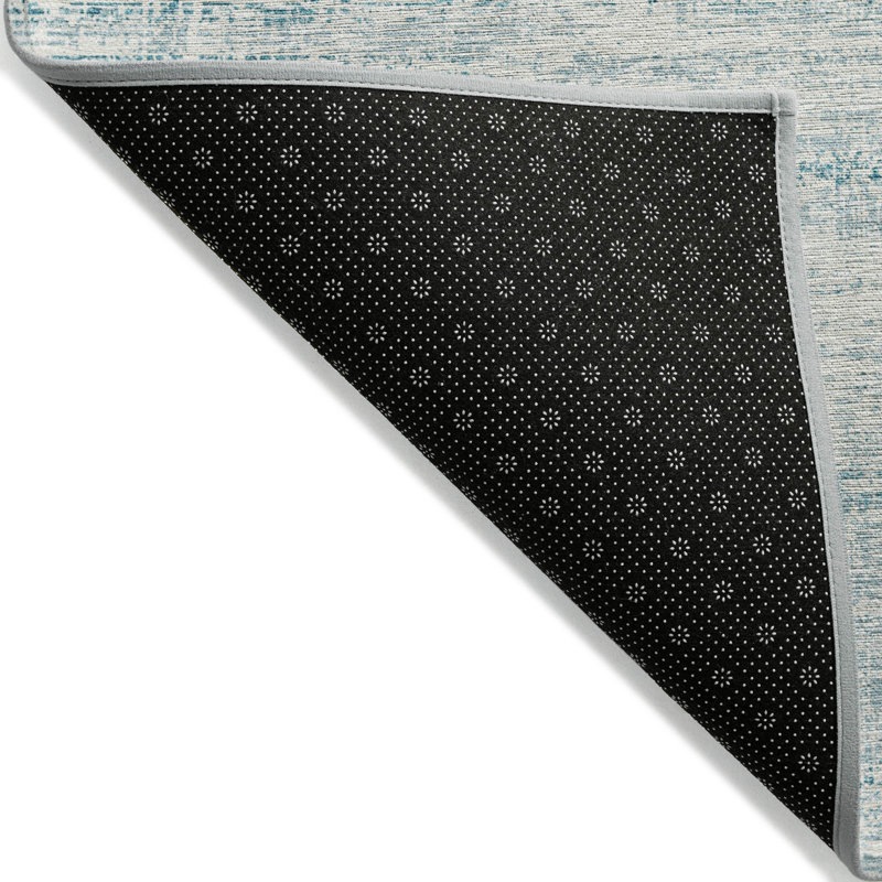 Tapis extérieur lavable abstrait bleu sarcelle 9 pi x 12 pi bleu turquoise et ivoire