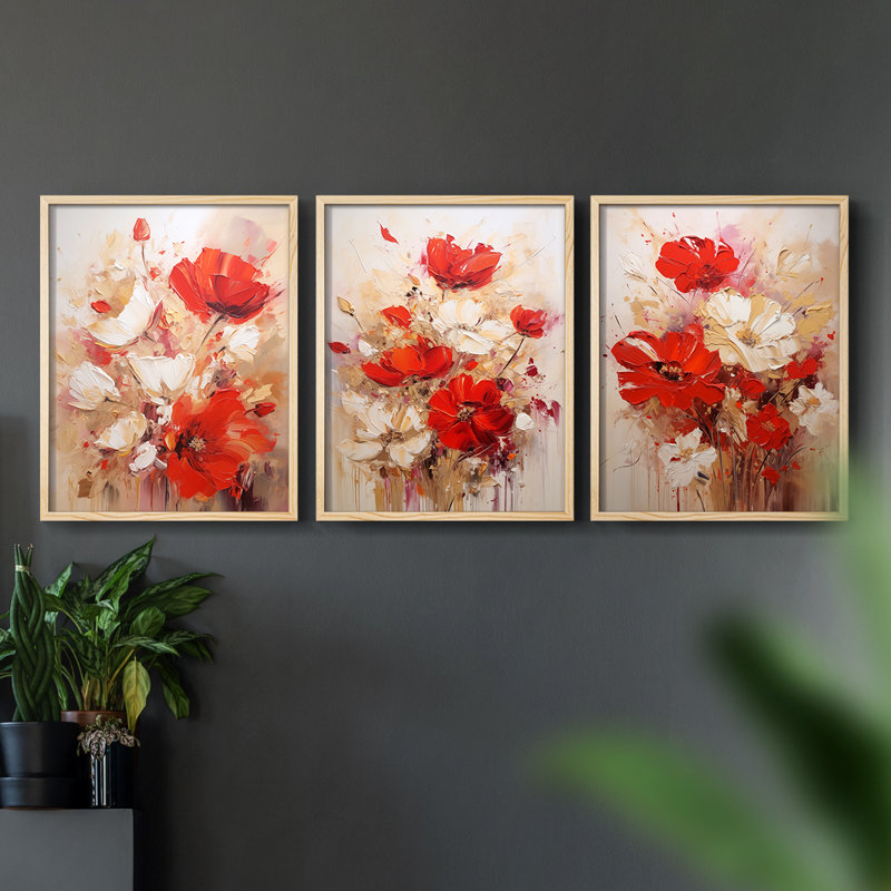 Étude florale CIX -Set de 3 estampes numériques giclées -Prêt à, H 10 po x l 8 po, Encadré naturel