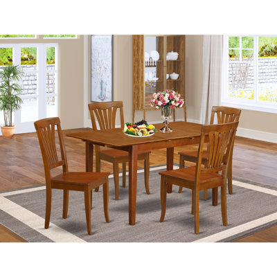 5-Piece Saddle Brown Finish Solid Wood Top - Dining Room Set with Leaf - Seats 4