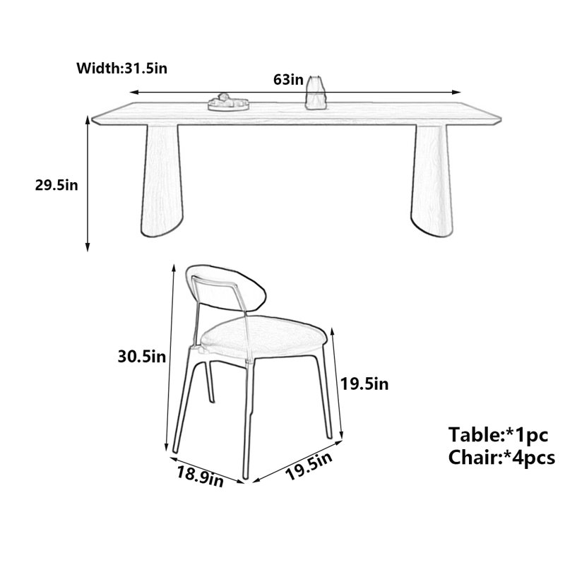 Table de salle à manger Vintage, H 29,5 po x L 63 po x l 31,5 po