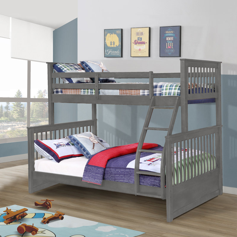 Sofren Kids Twin Over Full Bunk Bed, Gray Stain