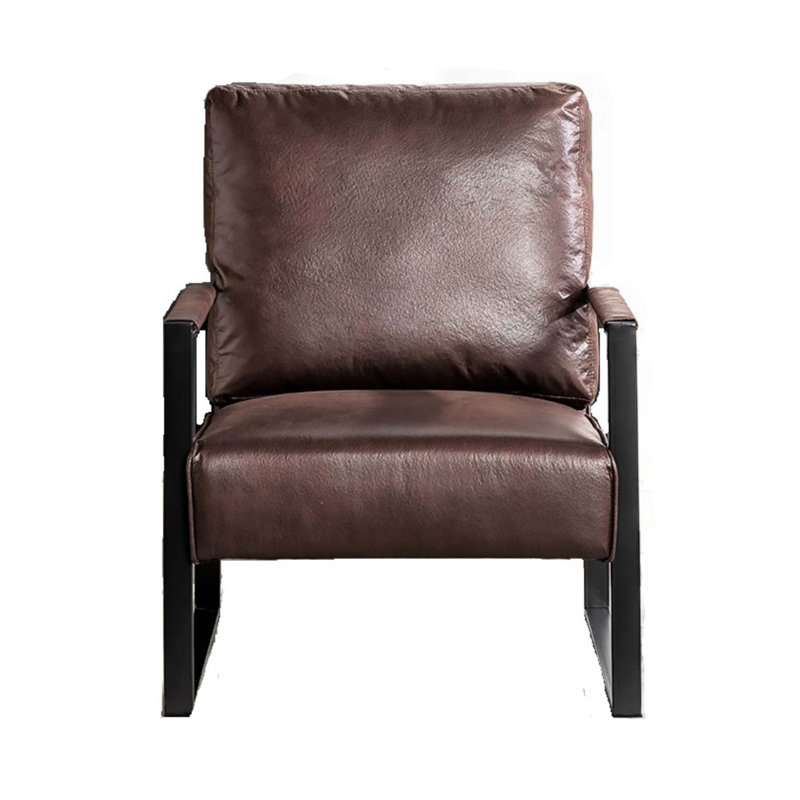 Chaise d'appoint classique classique Mid-Century avec structure carrée en métal durable, Marron foncé