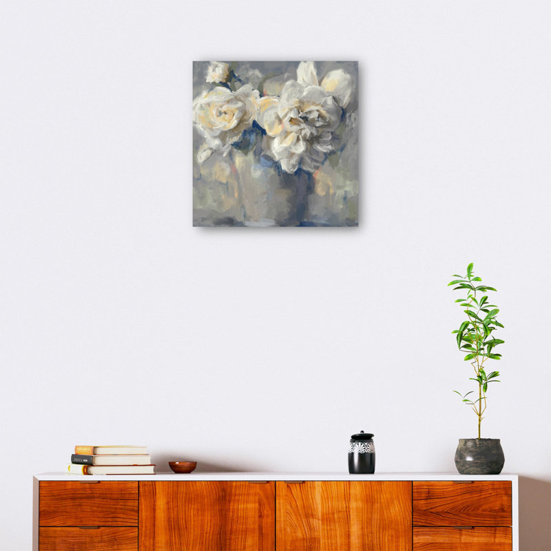 Potted Petals 35'' Gray and White Canvas Art Print