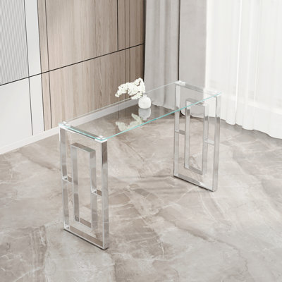 Stainless Steel Glass Console Table for Living Room - Silvery/Clear