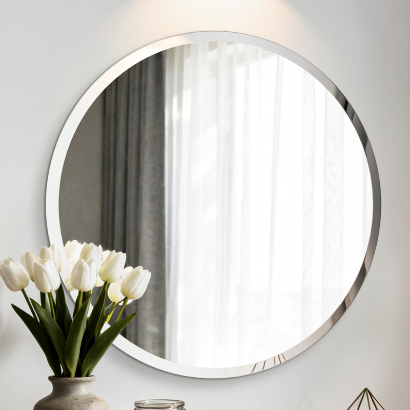 28” Round Circle Wall Glass Beveled Vanity Mirror, 27.56" x 27.56"
