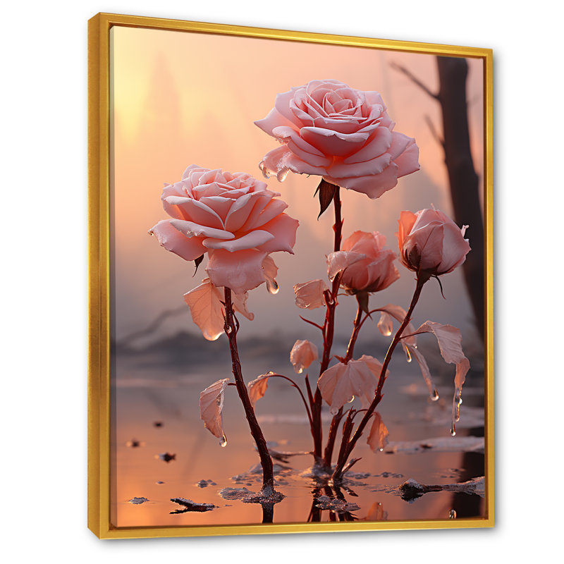Resilliant Roses Sunlight sur impression sur toile, Cadre flottant doré, H 32 po x l 24 po x P 1 po