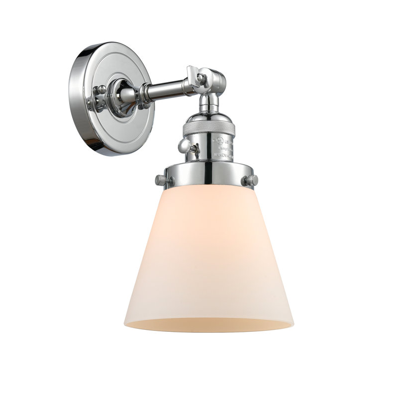 Applique murale 1 lumière Cone, Boîtier blanc mat, Chrome poli, Ampoule non incluse