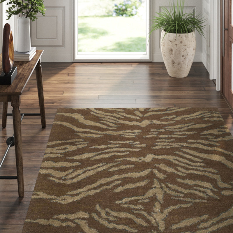 Rajah Wool Animal Print Area Rug in Brown/Beige, Rectangle 10' x 14'