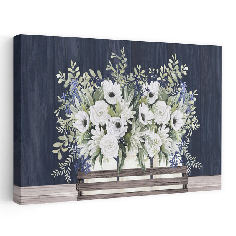 Toucher de bleu - Nature morte contemporaine, fleurs, art blanc, H 36 po x l 24 po