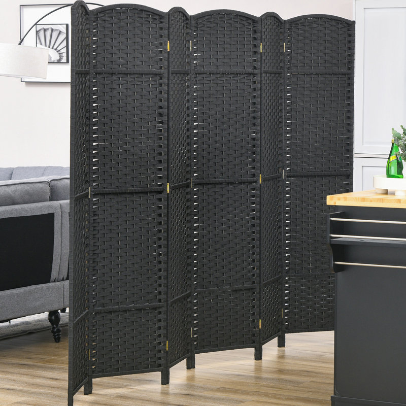 Paravent de 5,6 pi de hauteur, paravent pliable 6 panneaux. Noir pour la chambre à coucher et le bureau personnel. Cloison autoportante avec captation tissée à la main et cloison supérieure arquée, écran. Bureau, chambre à coucher.