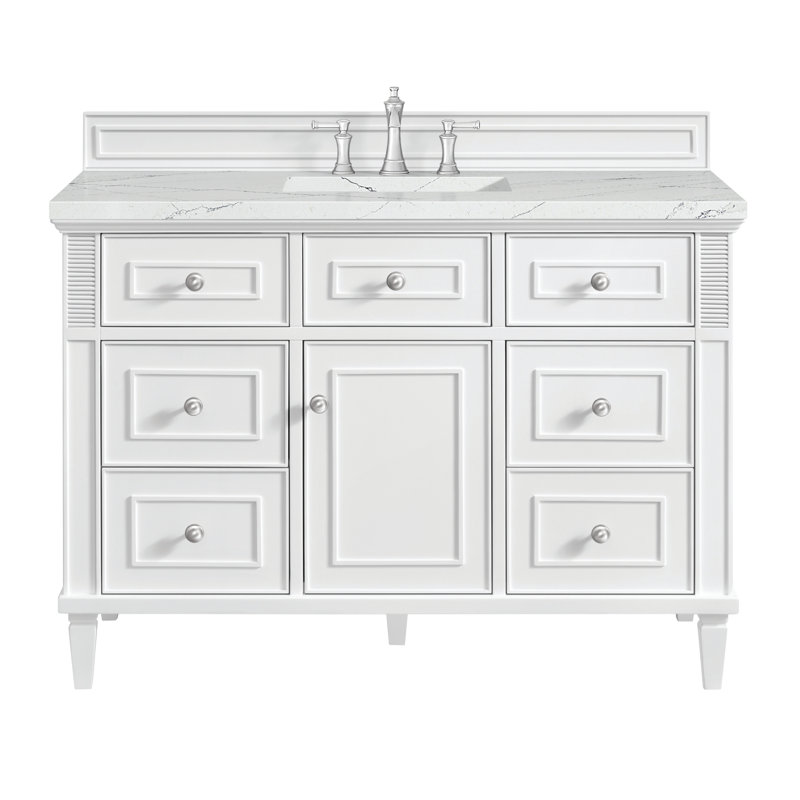 Lorelai 48'' W Single Vanity, Bright White, Ethereal Noctis Quartz, 8" Widespread