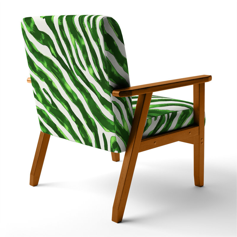 Chaise à accoudoirs rembourrée Zebra, Vert foncé / blanc, Brun