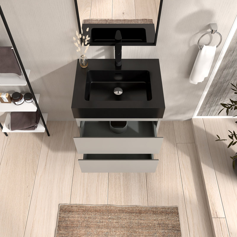 24'' Single Bathroom Vanity with Quartz Top, Gray, 24"