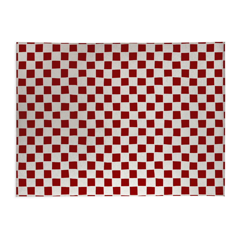 Checkered Low Profile Kitchen Mat, Cranberry Red, Rectangle 5' x 7'