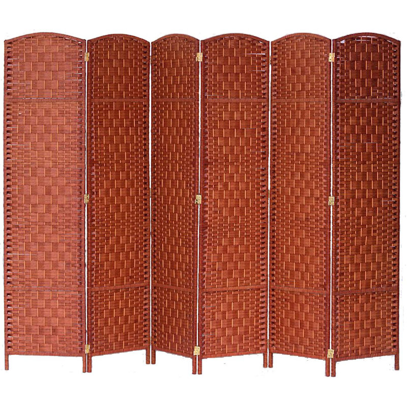 Paravent pliant en bambou de 71 po de hauteur avec garniture en bambou, Miel, 6, H 71 po x l 104 po x P 1 po
