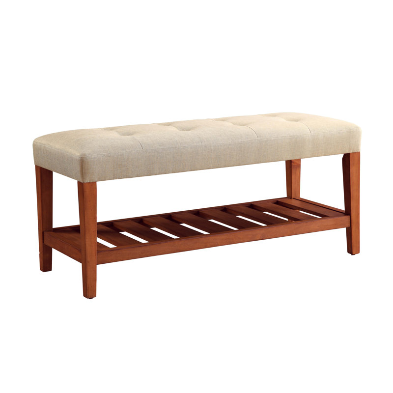 Banc en tissu beige et finition chêne