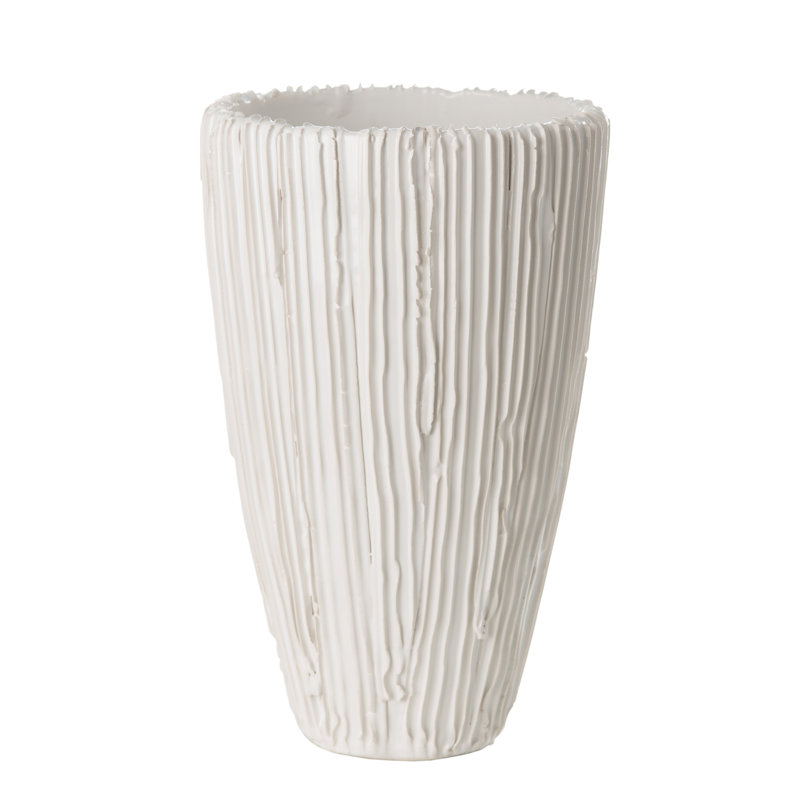 White Ceramic Transitional Table Vase, 15" Tall
