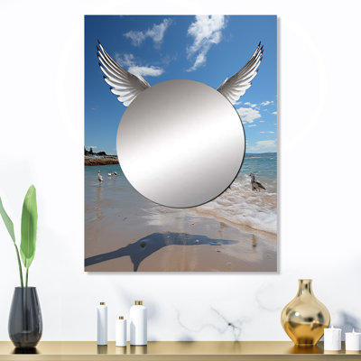 Manvydas Blue Seagulls In Flight At Beach - Seagull Decorative Mirror, Modern Large Wall Mirror, Printed Metal Art