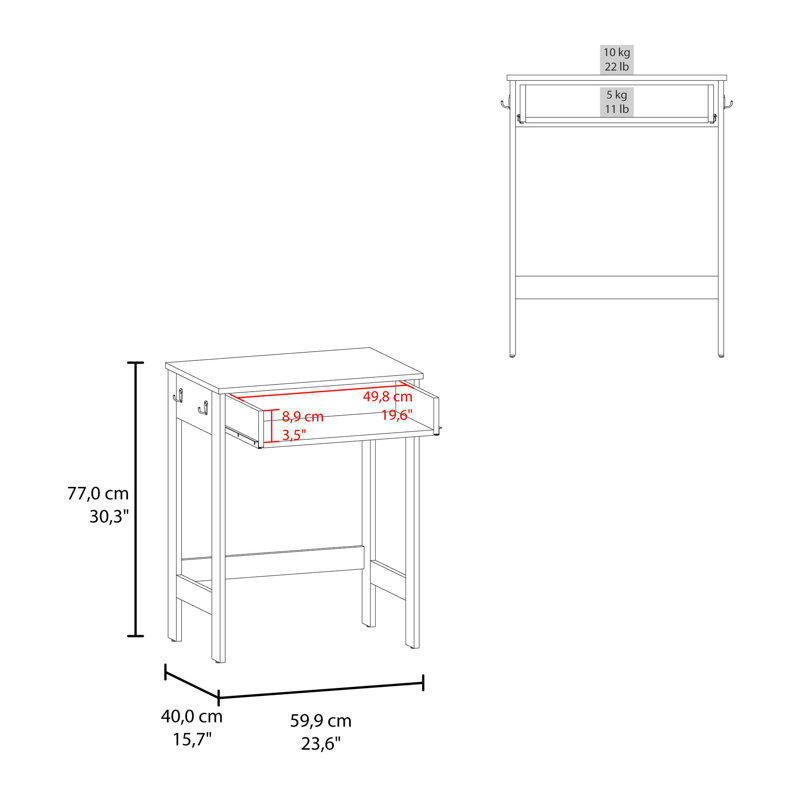 Bureau d'ordinateur, 1 tiroir, 4 pieds